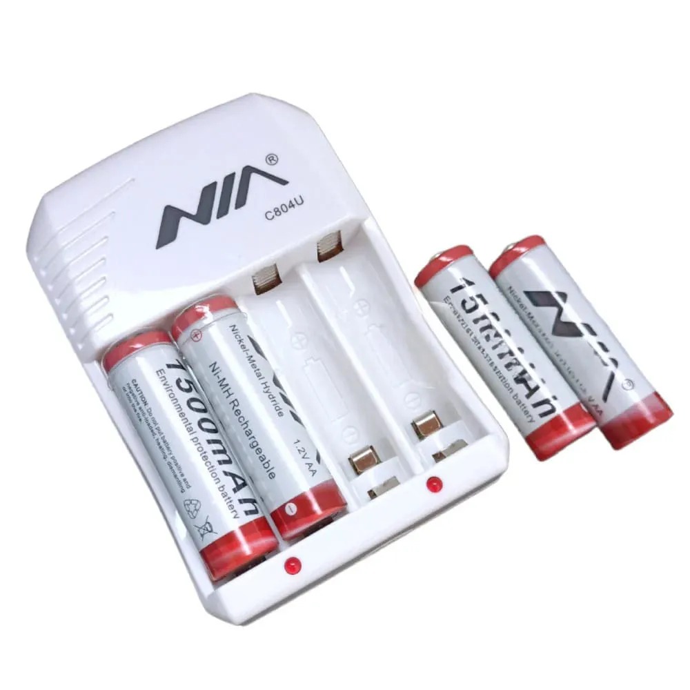 Cargador Nia + 4 Baterías Recargables Aa 1500mah C804u